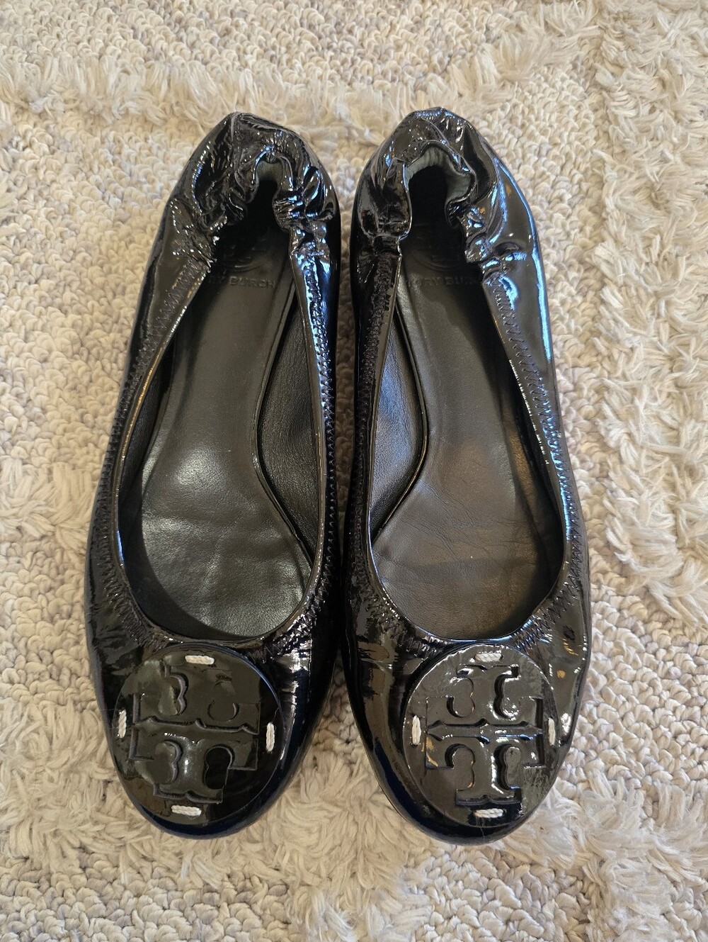 Tory Burch Black Patent Leather Reva Ballet Flats Women's Size 9 Slip On